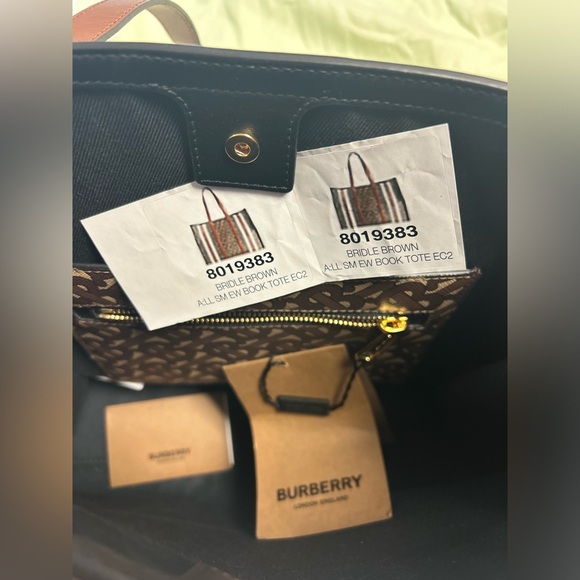 Burberry Small Monogram Striped Logo Tote NWT Bridle Brown Multicolor - Picture 9 of 10